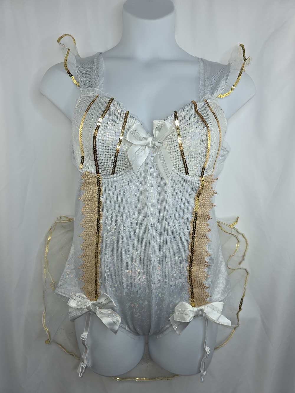Party King XL White & Gold Lace Bustier Teddy Costume CY-3807